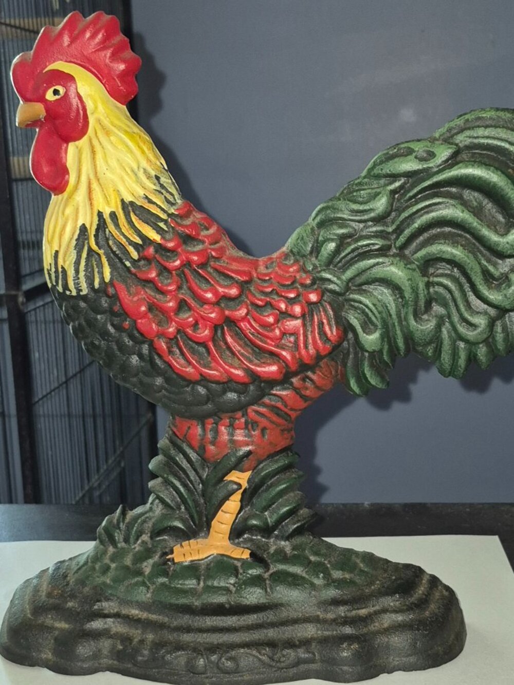 Cast Iron Metal Rooster Doorstop Figure Statue Country Farmhouse Home Decor Nice